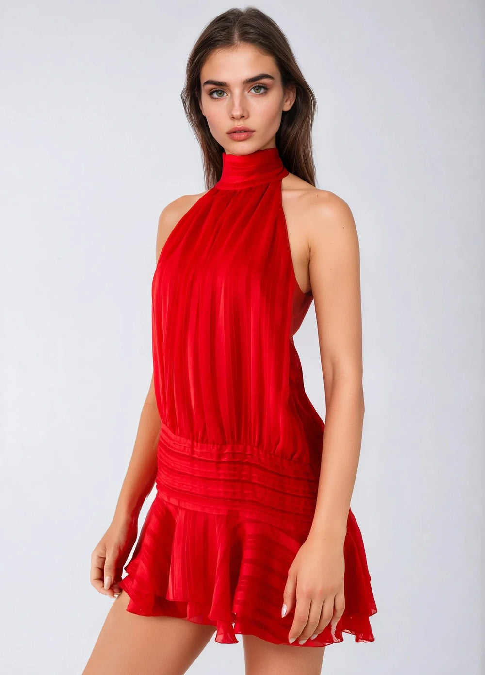 Serenella | Perlenbesetztes Chiffon-Minikleid mit Taillenakzent