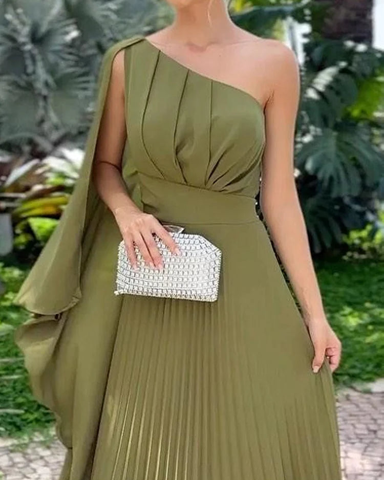 Araluen One-Shoulder Pleat Dress