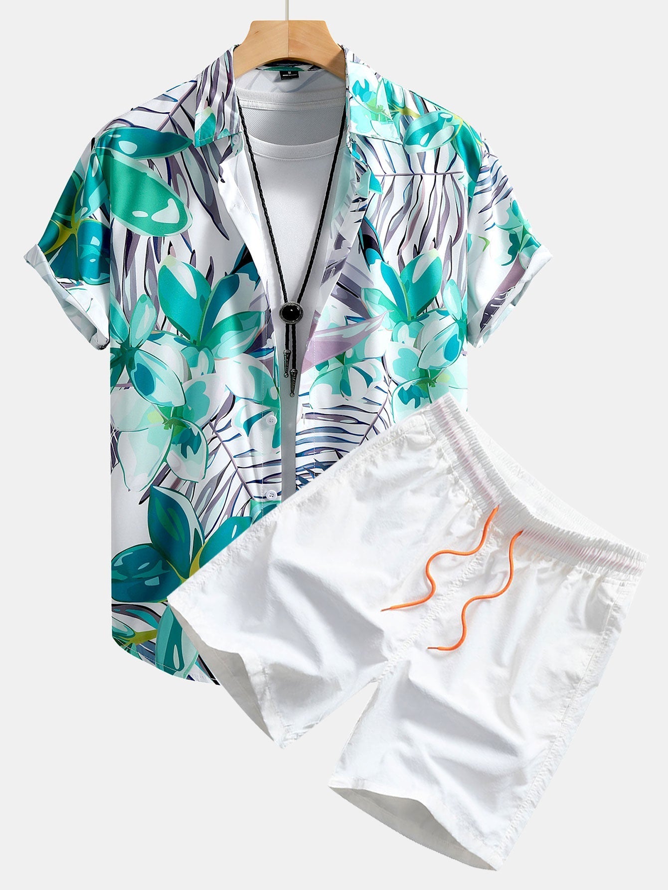 Hemd mit Blumenpflanzen-Print und Badehose mit Knopfleiste