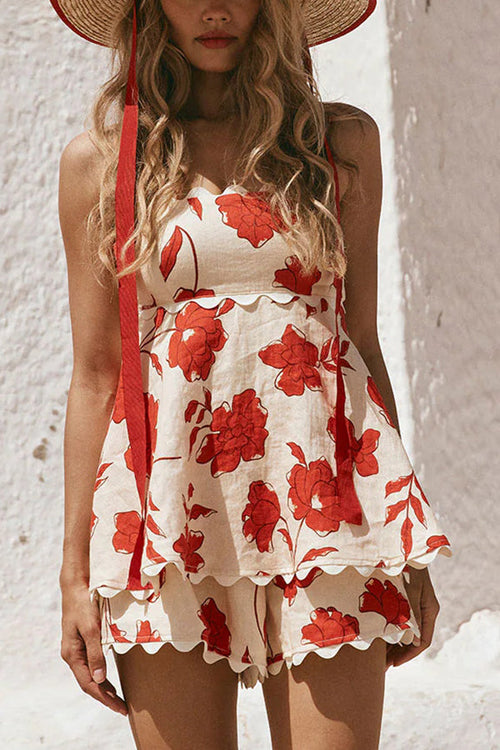 Rosella – Zweiteiliges Set mit Blumenmuster, Rüschentop und Shorts mit elastischer Taille und welligem Saum