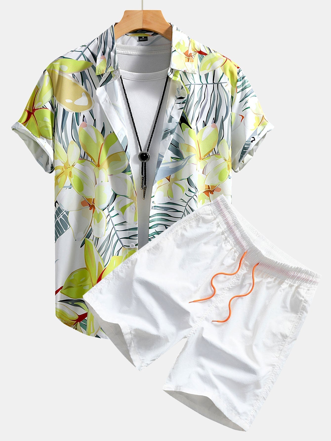 Hemd mit Blumenpflanzen-Print und Badehose mit Knopfleiste