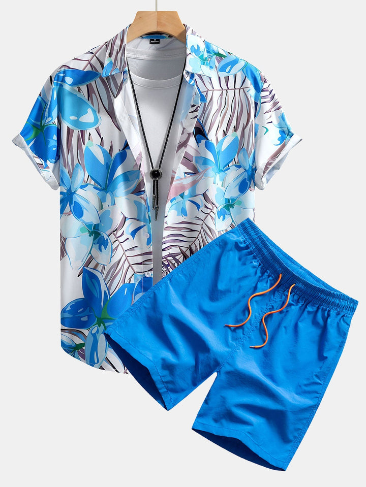 Hemd mit Blumenpflanzen-Print und Badehose mit Knopfleiste