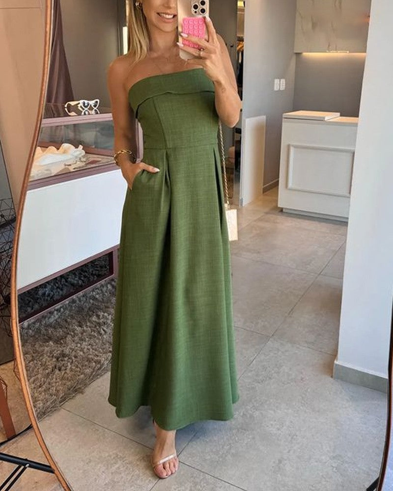 Annie – Elegantes schulterfreies Midikleid