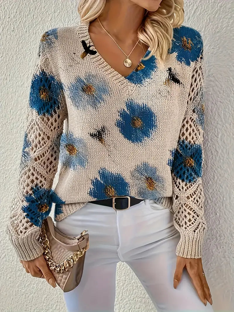 Rayuela Eleganter Pullover mit Blumendessin - Blau