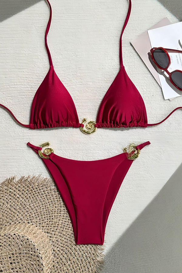 Bikini-Zweiteiler mit Metalldetails und Schnürung – Triangel-Modell