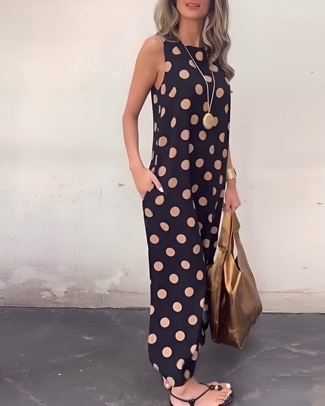 Roxane | Gepunktetes Maxikleid mit Schlitz