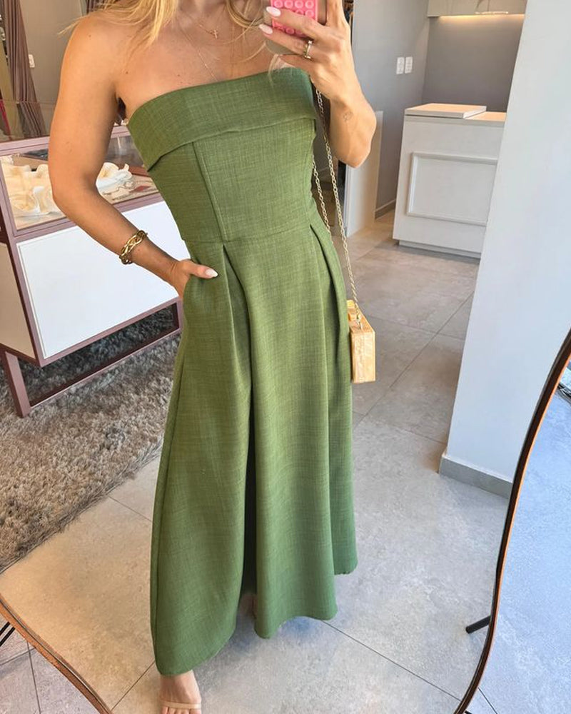 Annie – Elegantes schulterfreies Midikleid