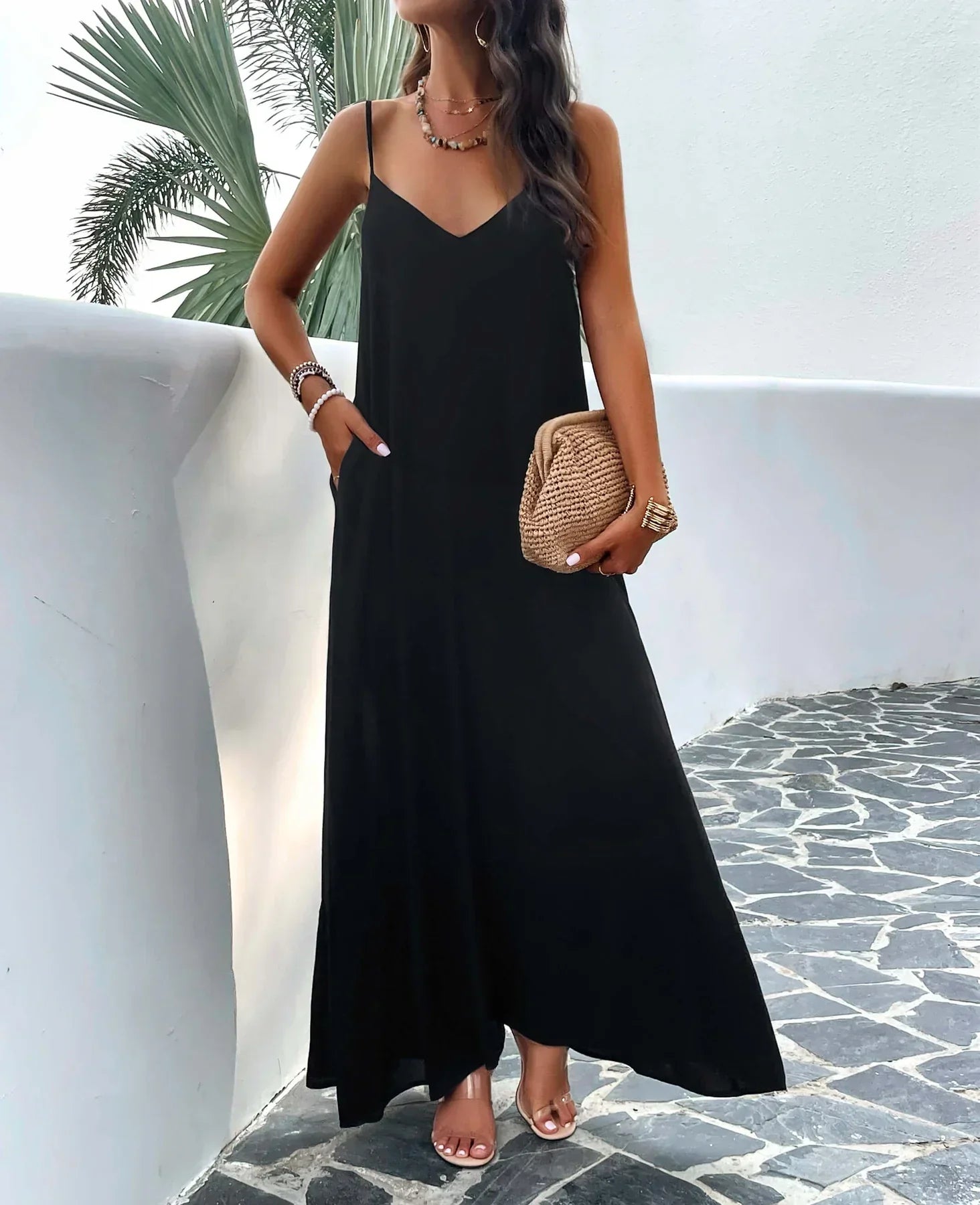 Rosenda – Maxikleid mit Taschen und Olivendesign