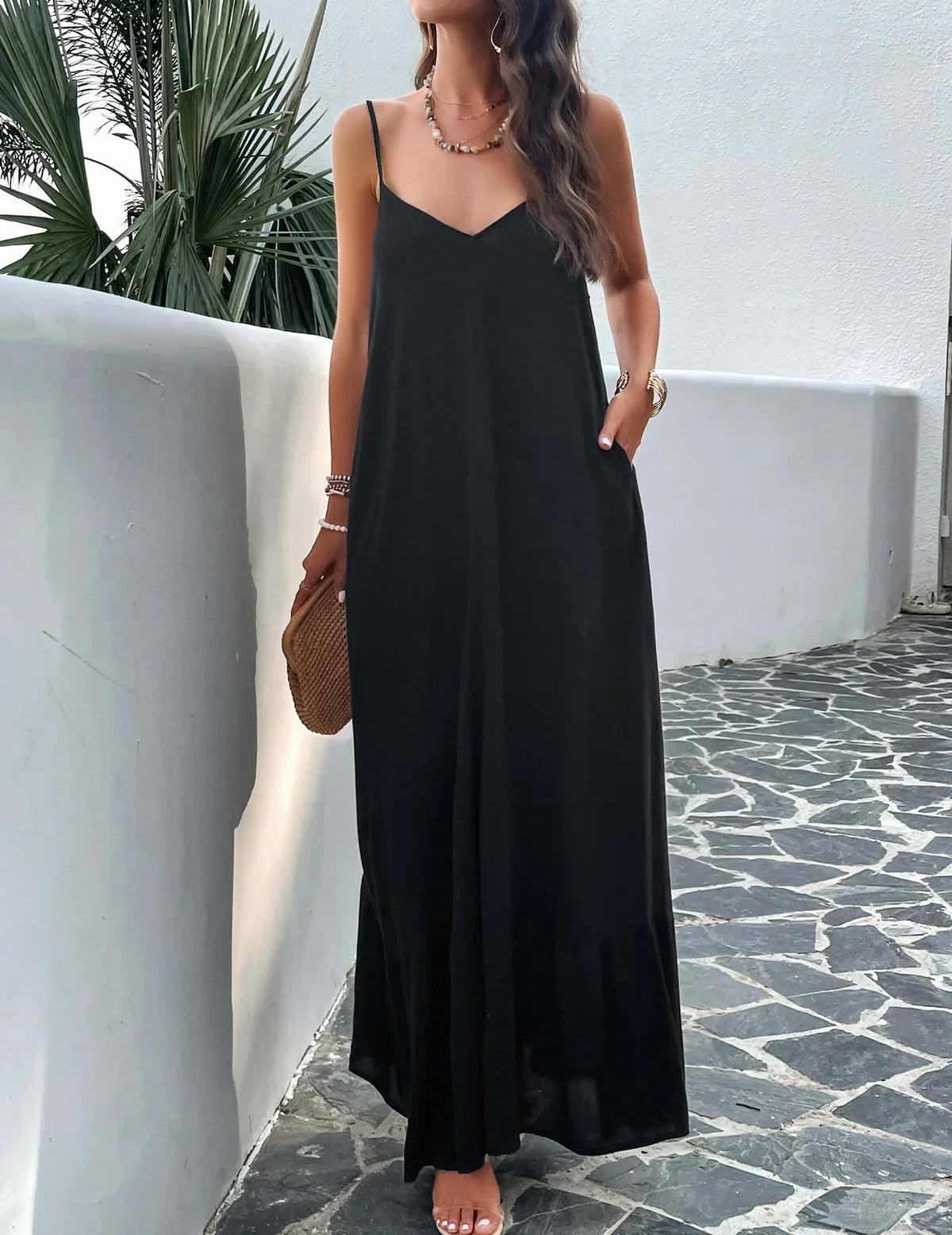 Rosenda – Maxikleid mit Taschen und Olivendesign