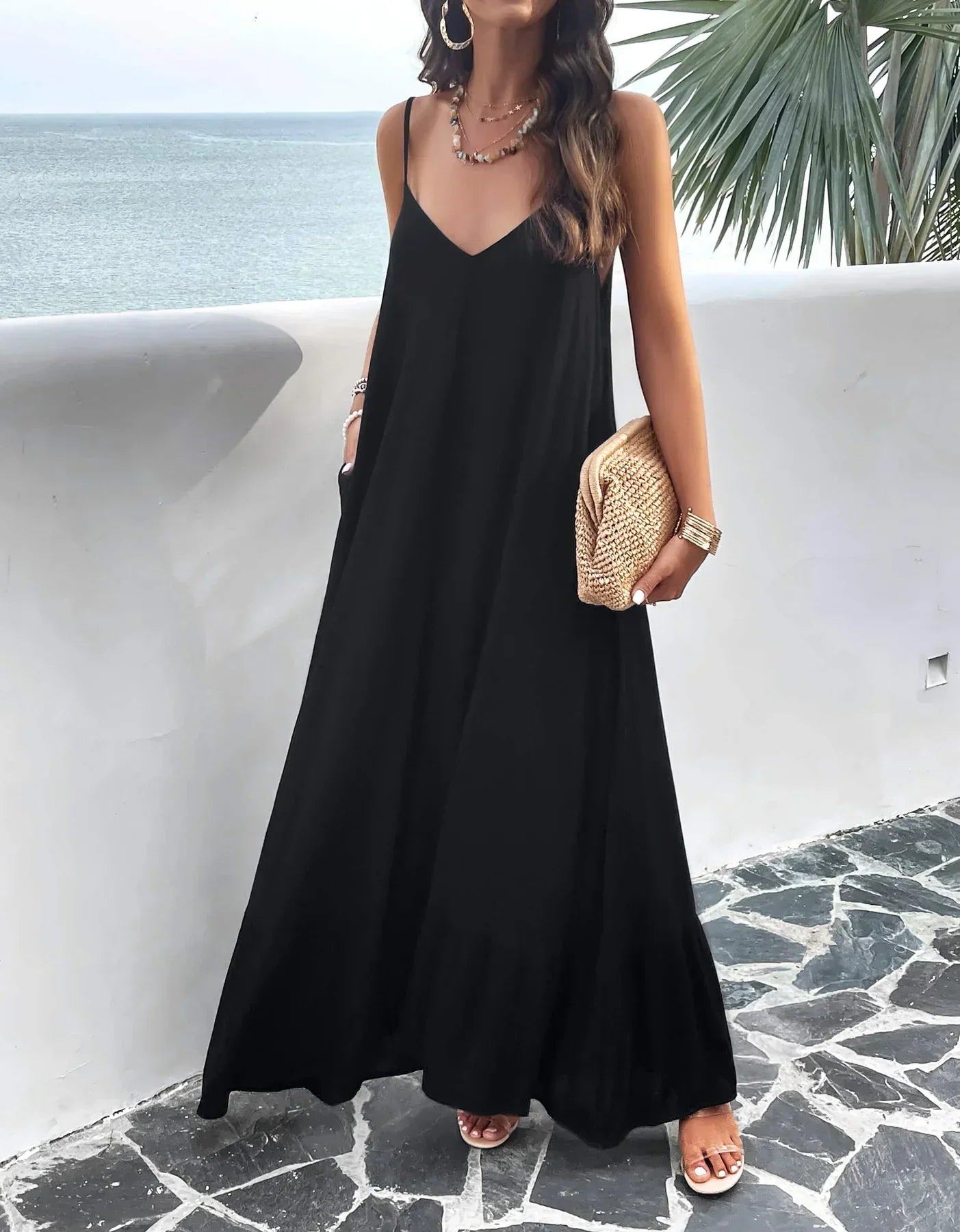 Rosenda – Maxikleid mit Taschen und Olivendesign