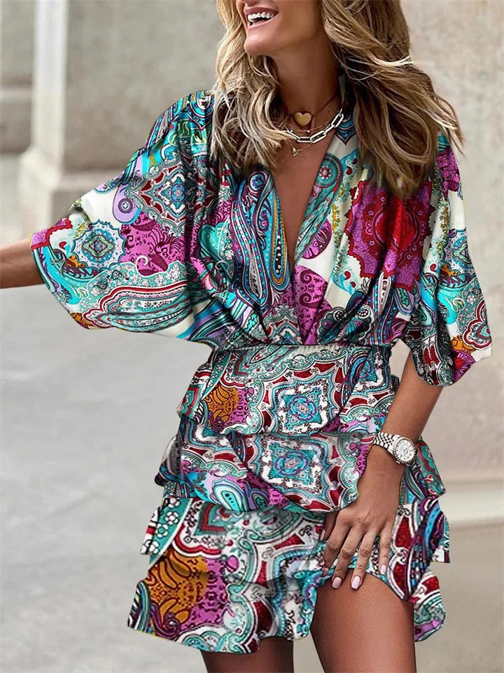 Sofia – Bedrucktes Kleid mit Volant-Rock