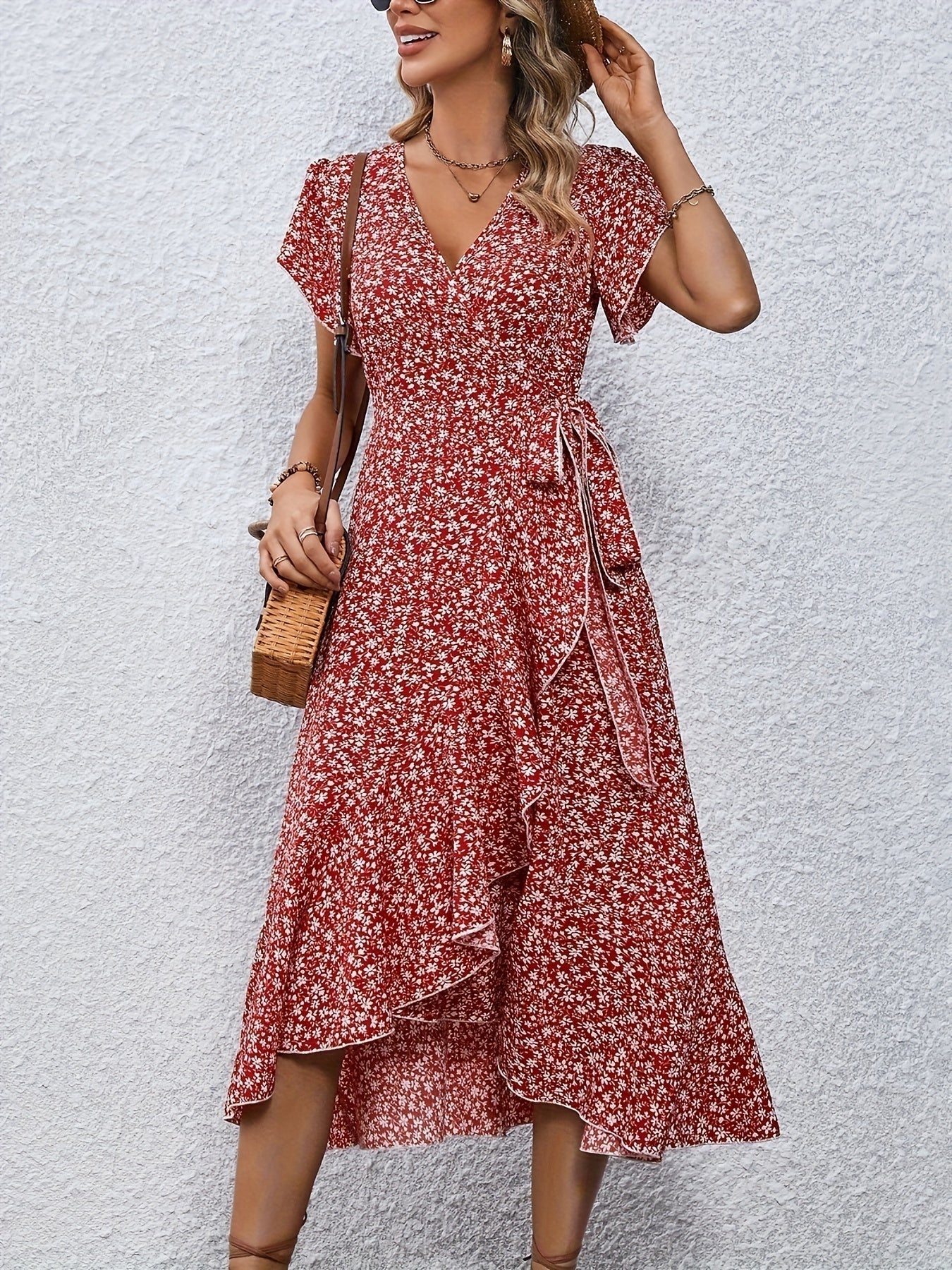 Indie – Kleid mit kleinem Blumenmuster und Schnürung