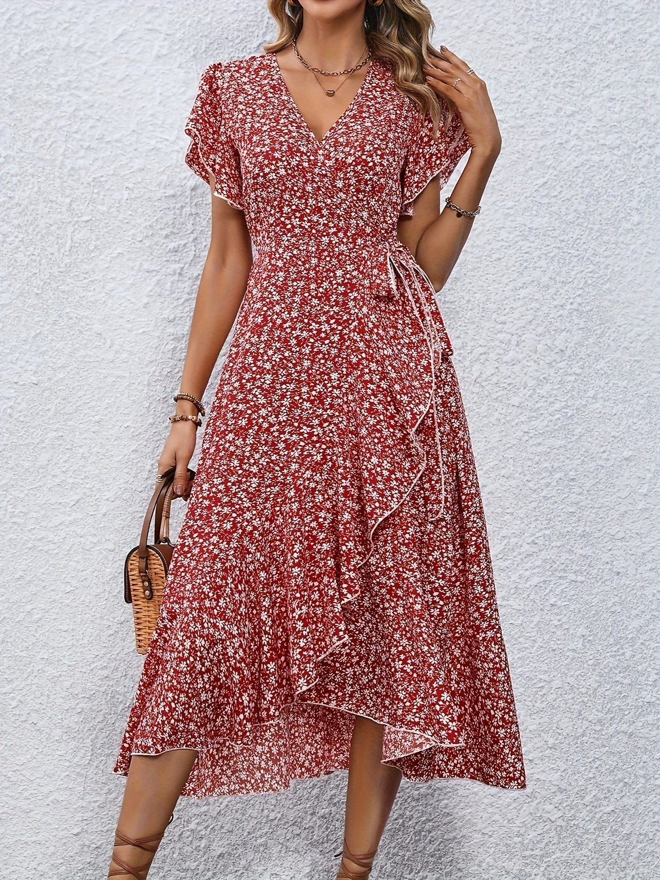 Indie – Kleid mit kleinem Blumenmuster und Schnürung