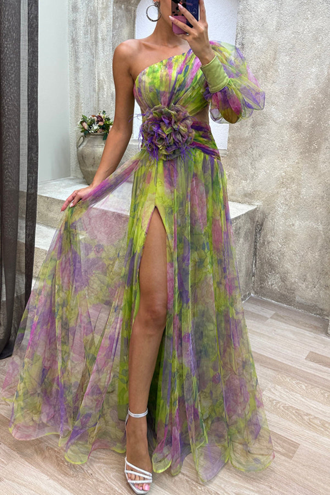 Janie – Elegantes Einarm-Kleid mit Blumenmuster