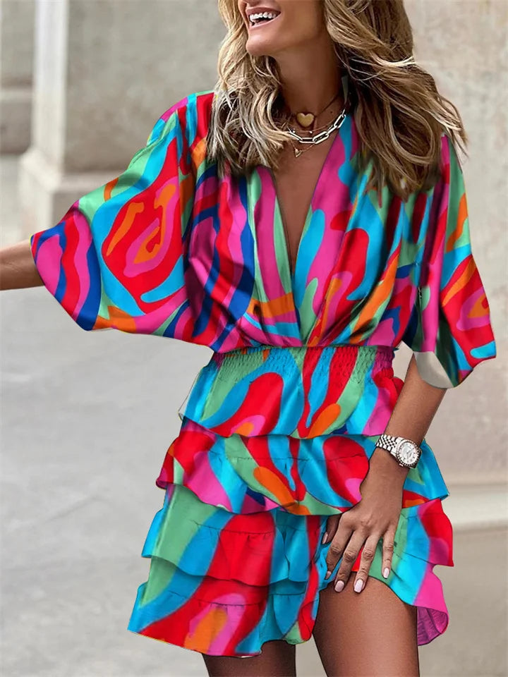 Sofia – Bedrucktes Kleid mit Volant-Rock