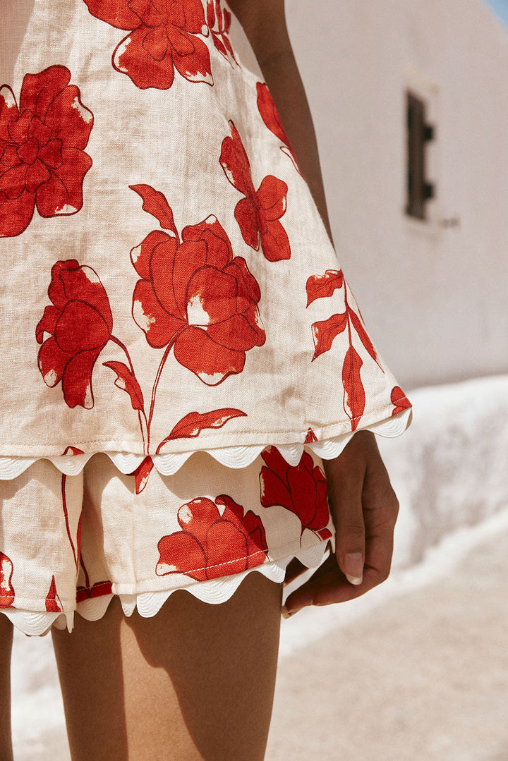 Rosella – Zweiteiliges Set mit Blumenmuster, Rüschentop und Shorts mit elastischer Taille und welligem Saum