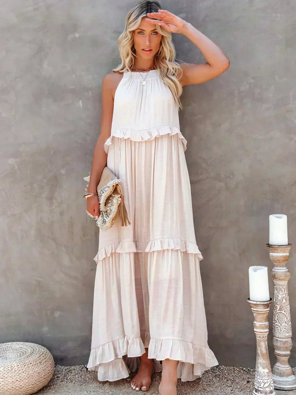 Sarah | Maxikleid mit Rüschen und Halterneck
