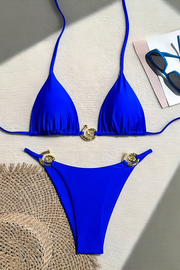 Bikini-Zweiteiler mit Metalldetails und Schnürung – Triangel-Modell