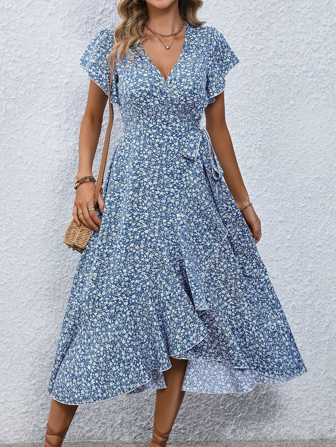 Indie – Kleid mit kleinem Blumenmuster und Schnürung