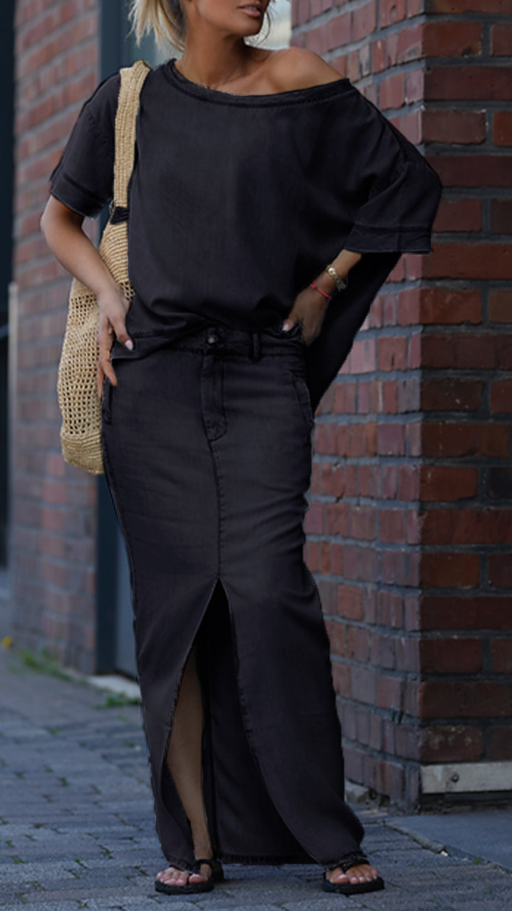 Amora Relaxed-Fit Cotton Denim Two-Piece Outfit Set