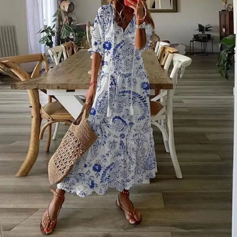 Wendy – Langes Boho-Chic-Spitzenkleid in Weiß mit Volants