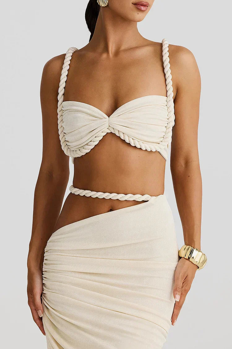 Naomi – Unregelmäßiger plissierter langer Rock im zweiteiligen Kleid-Design