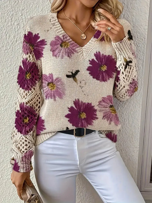 Rayuela Eleganter Pullover mit Blumendessin - Lila