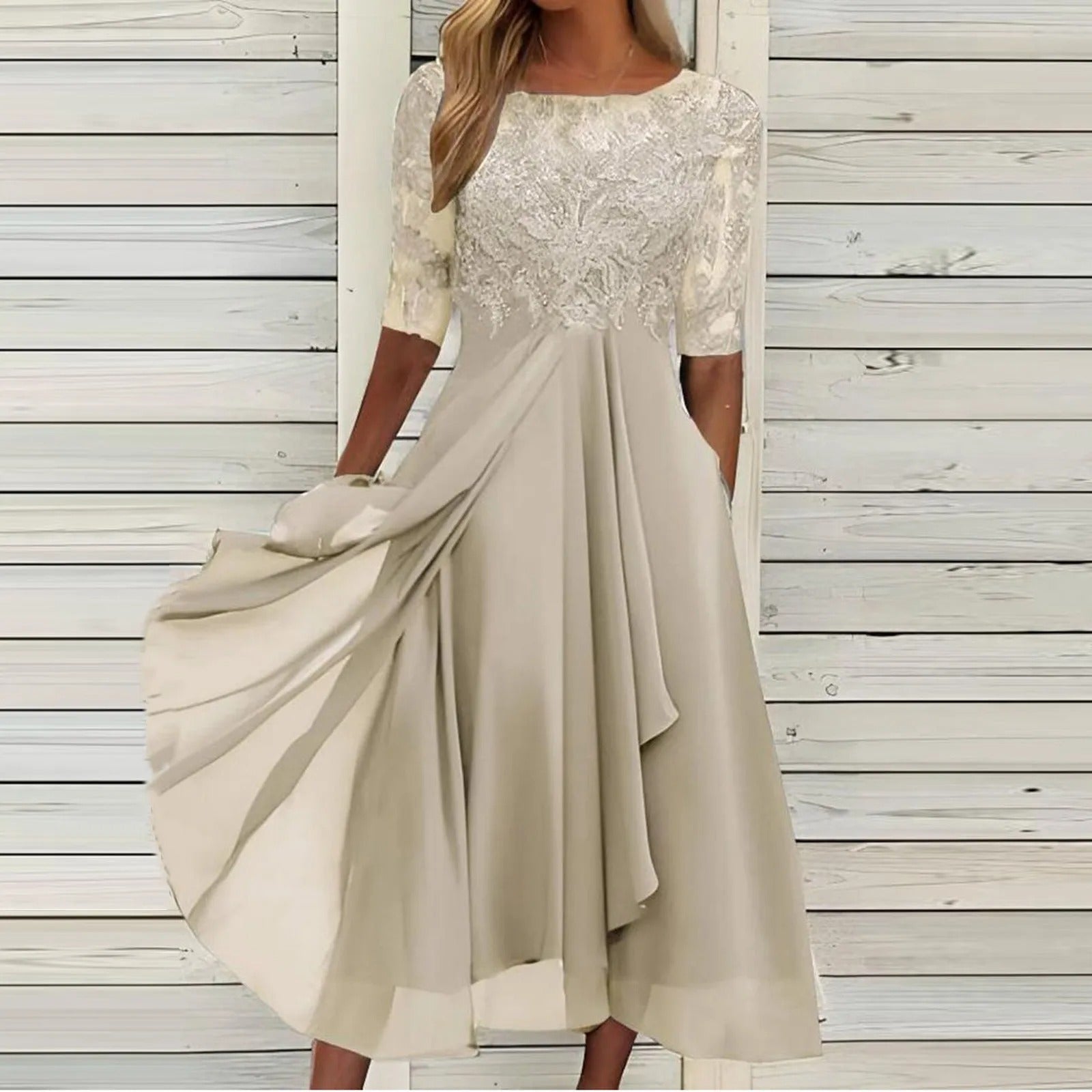 VICTORIA | Elegantes Kleid mit Spitze und Fließendem Rock