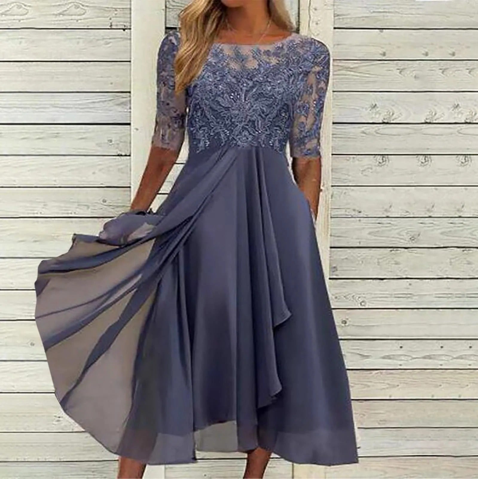 VICTORIA | Elegantes Kleid mit Spitze und Fließendem Rock