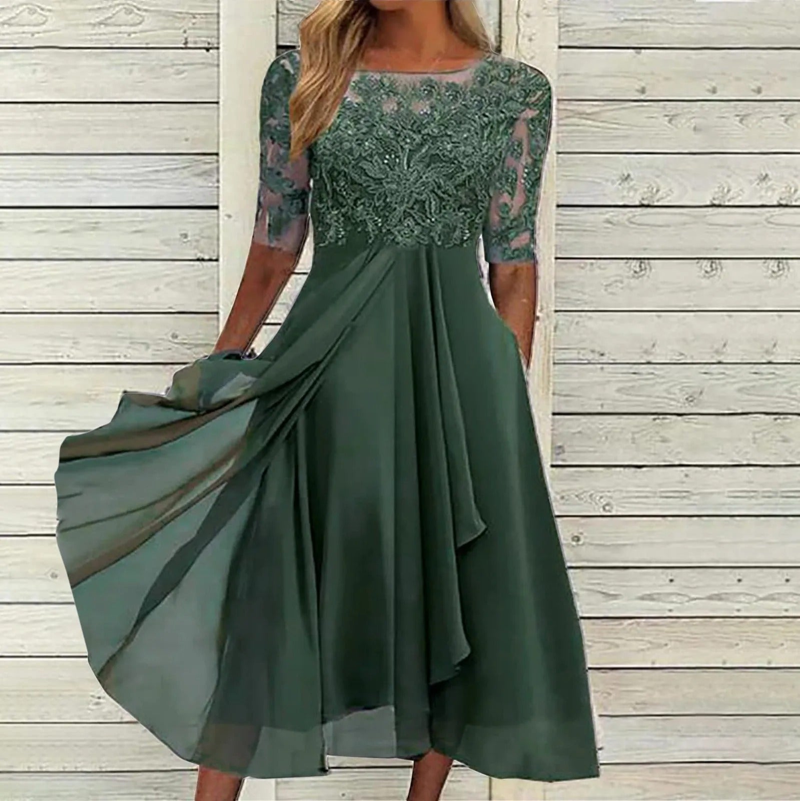 VICTORIA | Elegantes Kleid mit Spitze und Fließendem Rock