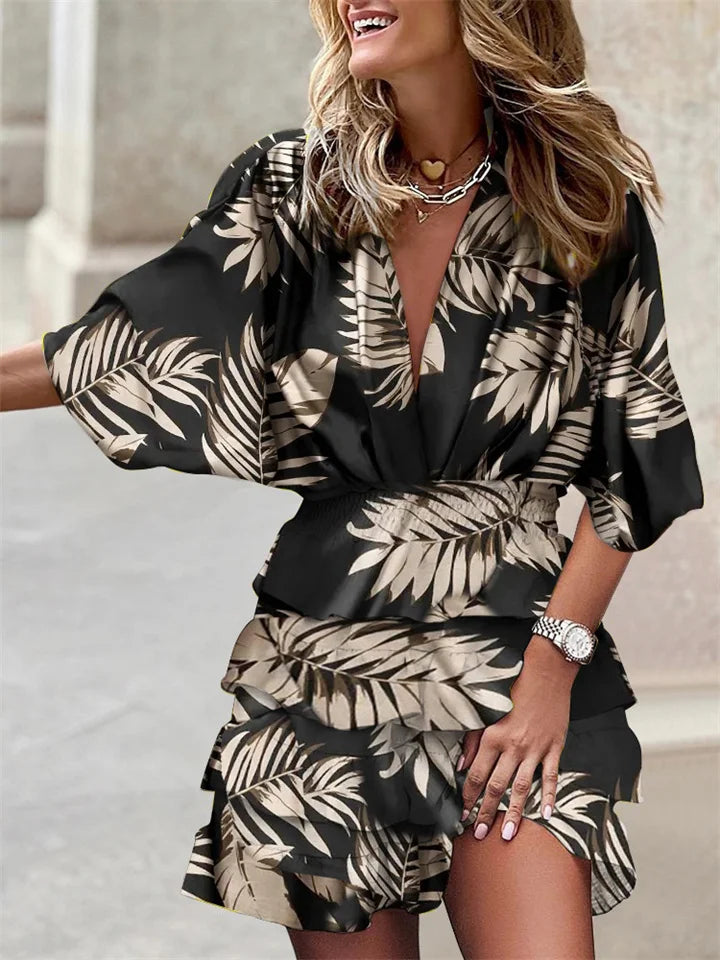 Sofia – Bedrucktes Kleid mit Volant-Rock
