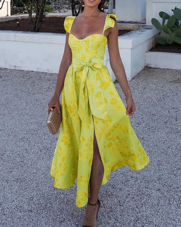Bruna – Kleid mit Taillenschleife, Print und Schmetterlingsärmeln