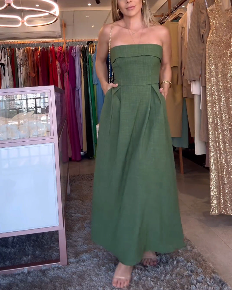 Annie – Elegantes schulterfreies Midikleid