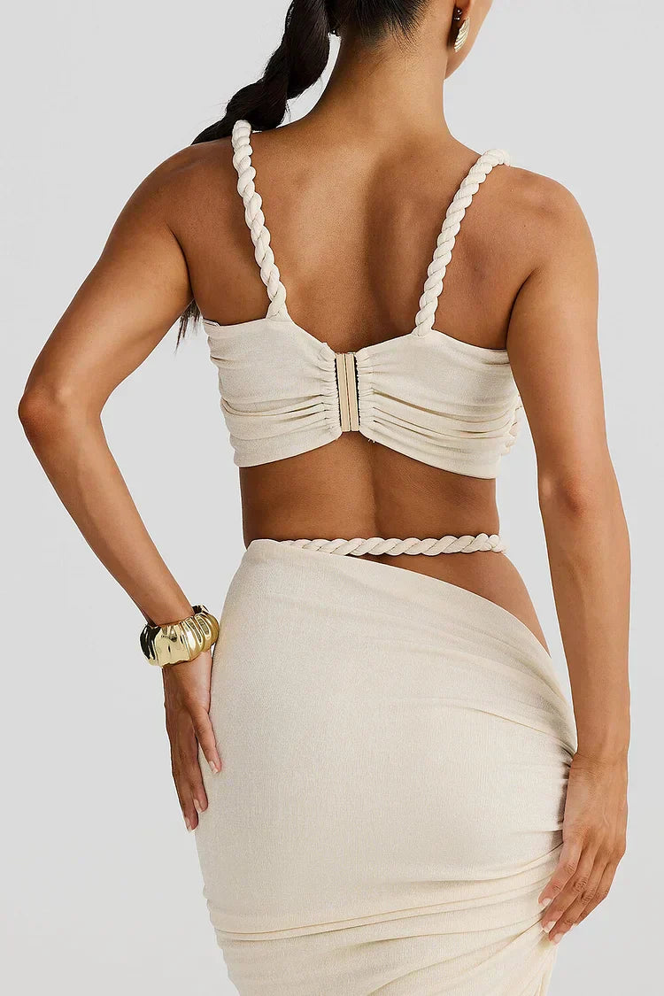 Naomi | Unregelmäßiger plissierter langer Rock im zweiteiligen Kleid-Design