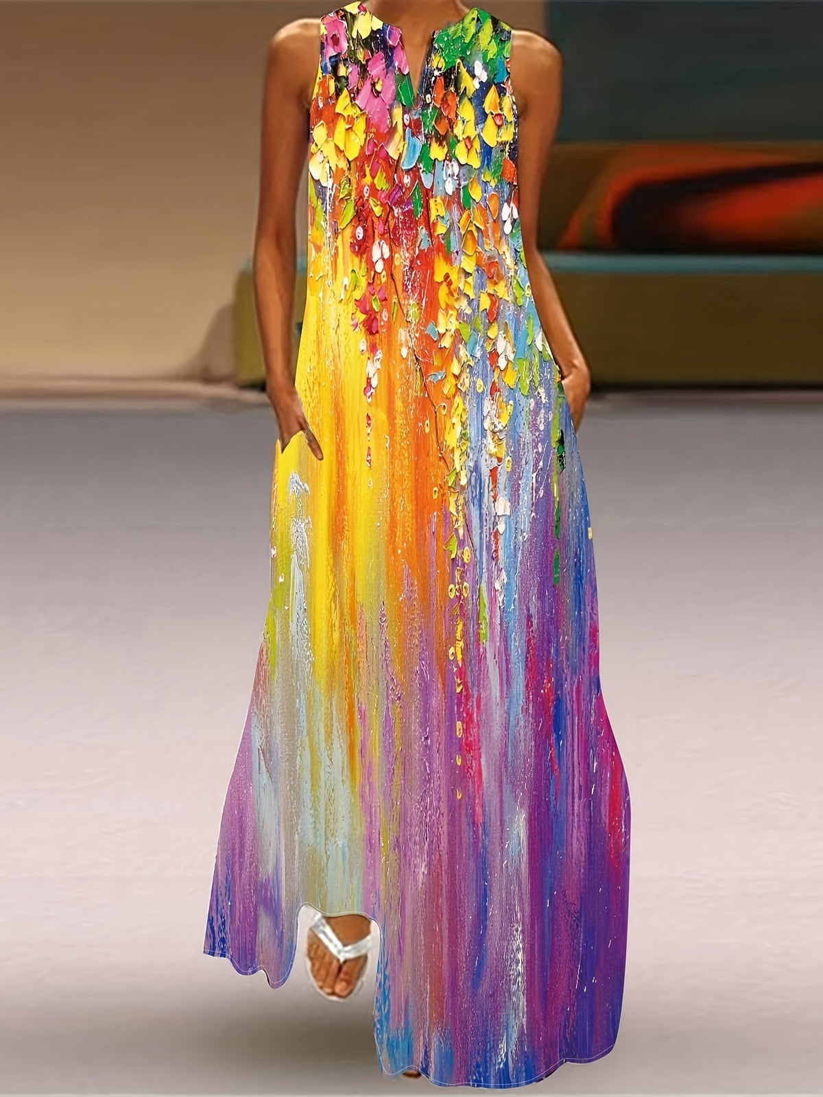 Calista | Boho Maxi-Kleid mit Blumenmuster