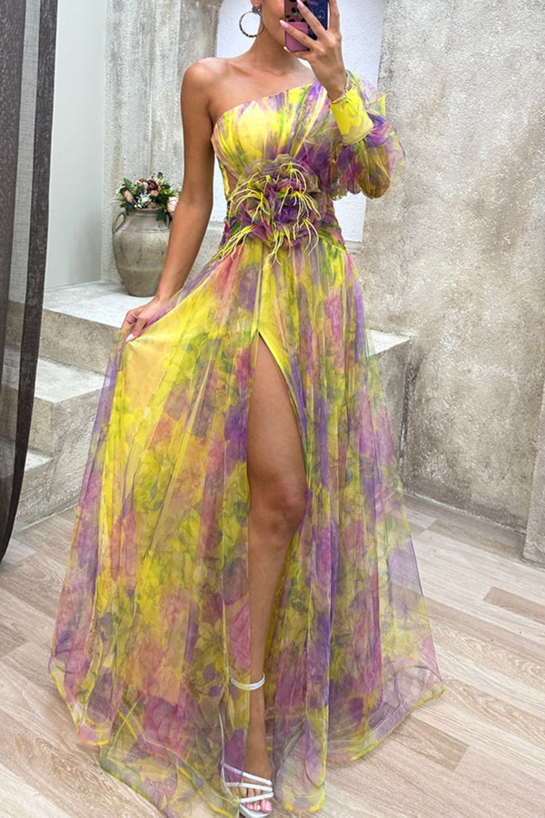 Janie – Elegantes Einarm-Kleid mit Blumenmuster