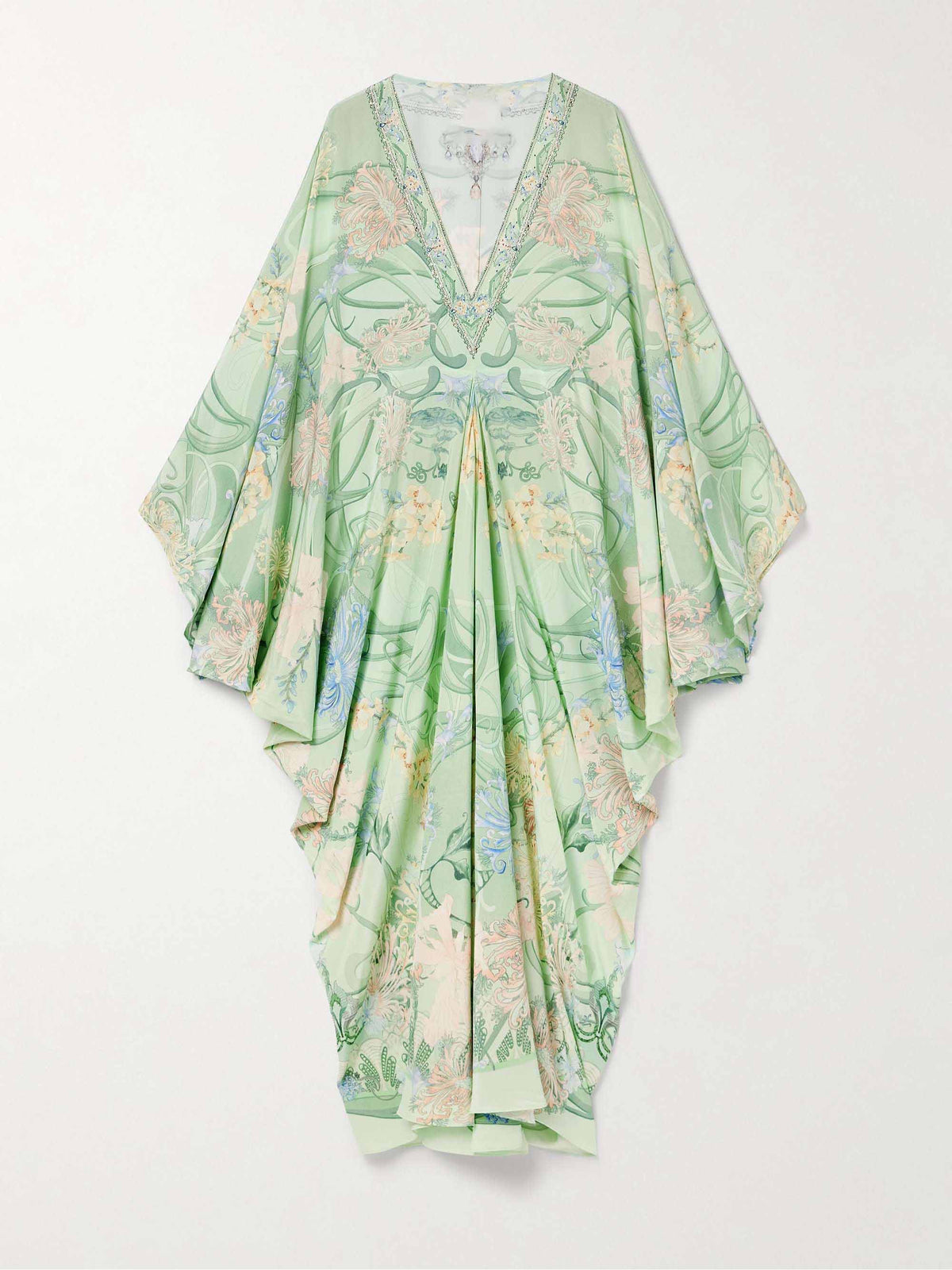 Einzigartiges Midikleid mit Blumenmuster, V-Ausschnitt und oversized Passform