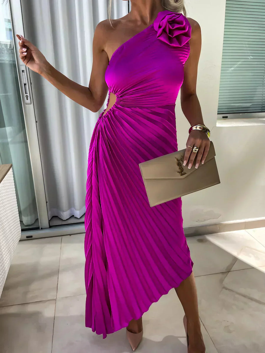 Lizbeth Romantic Floral One-Shoulder Occasion Dress