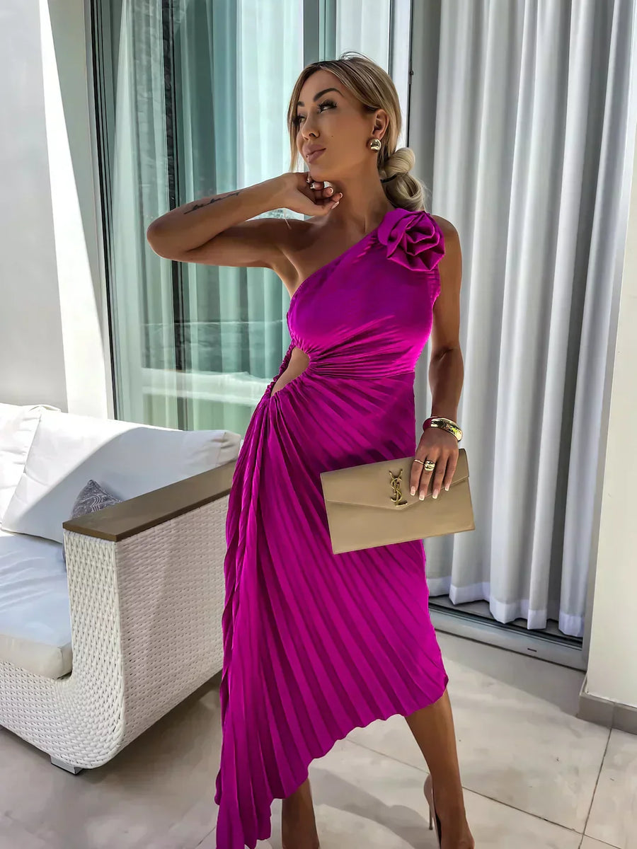 Lizbeth Romantic Floral One-Shoulder Occasion Dress