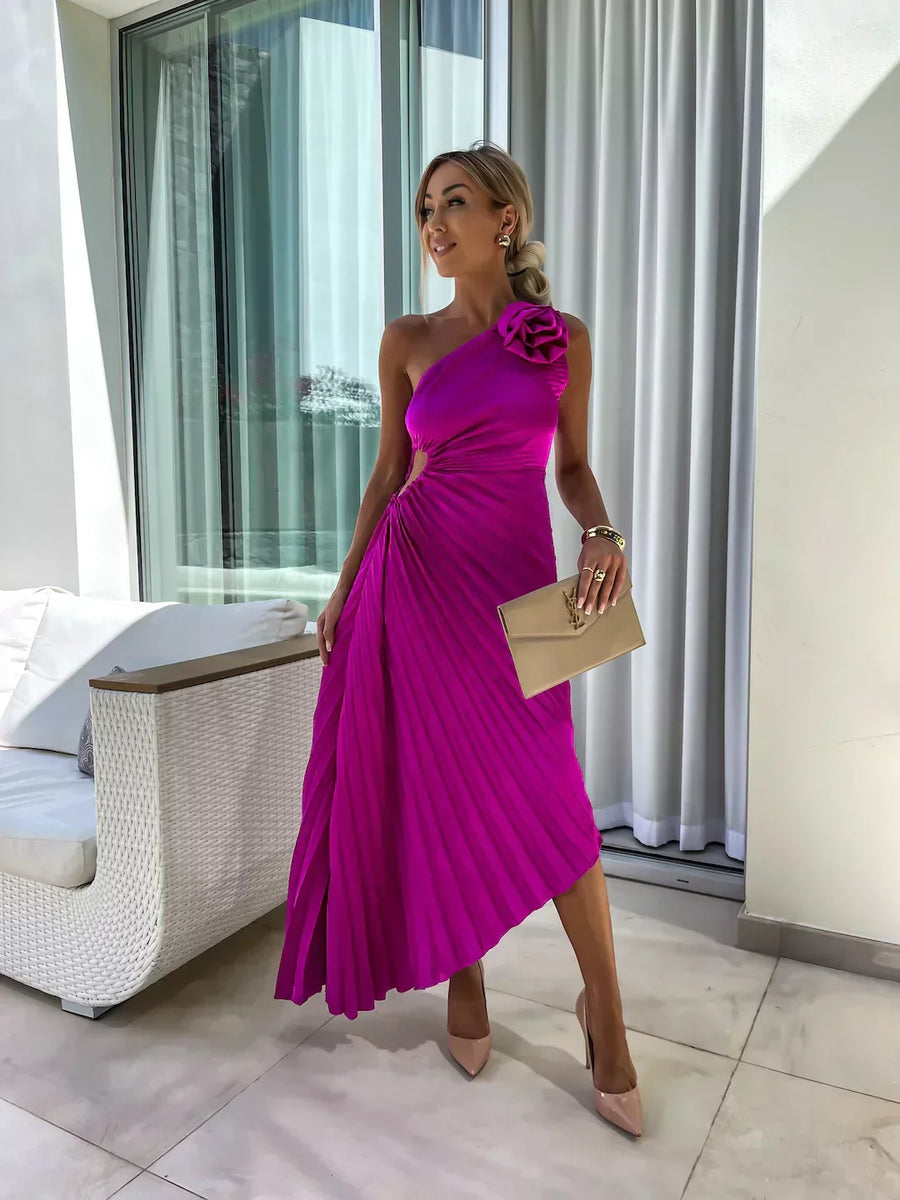 Lizbeth Romantic Floral One-Shoulder Occasion Dress
