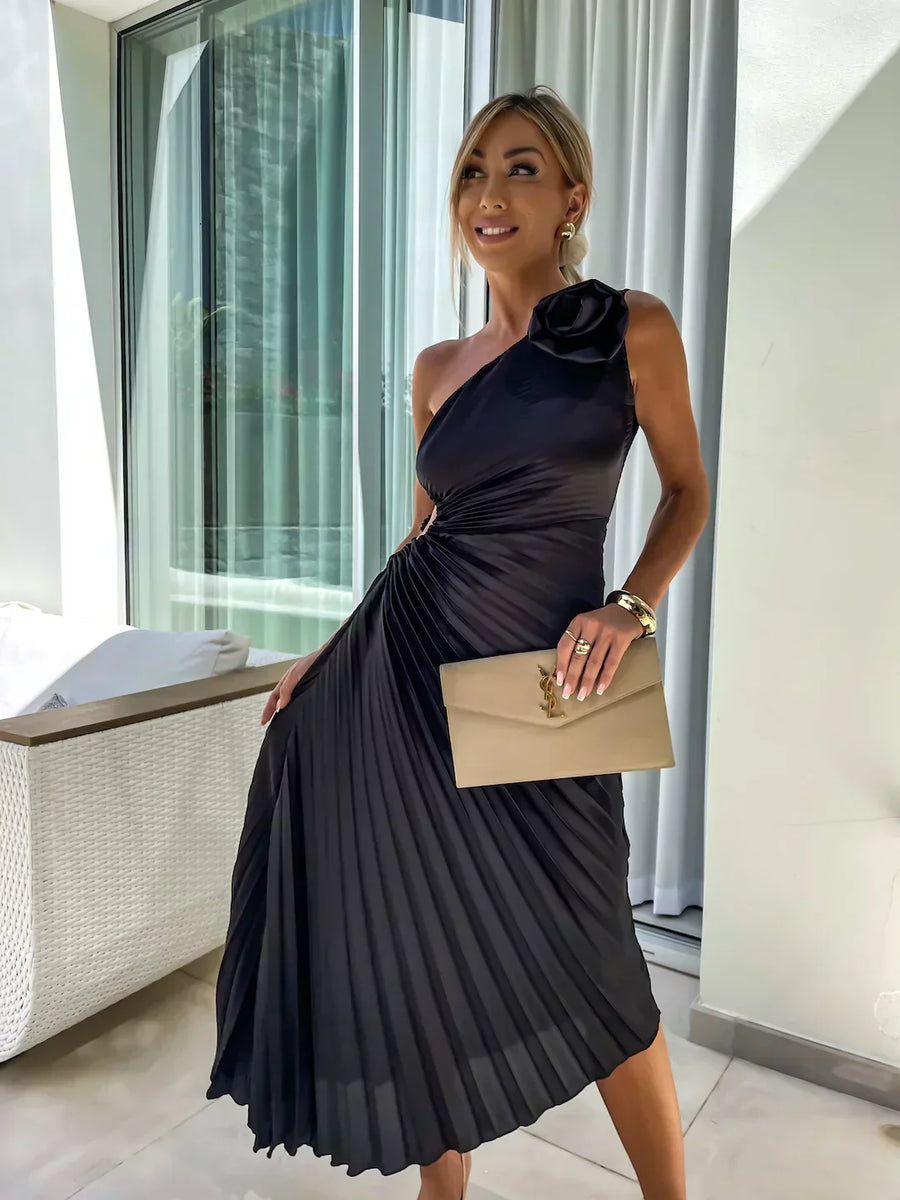 Lizbeth Romantic Floral One-Shoulder Occasion Dress