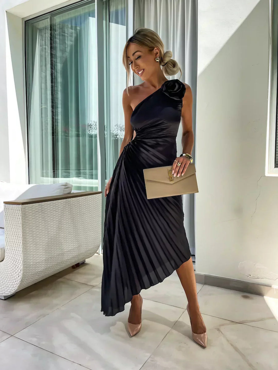 Lizbeth Romantic Floral One-Shoulder Occasion Dress