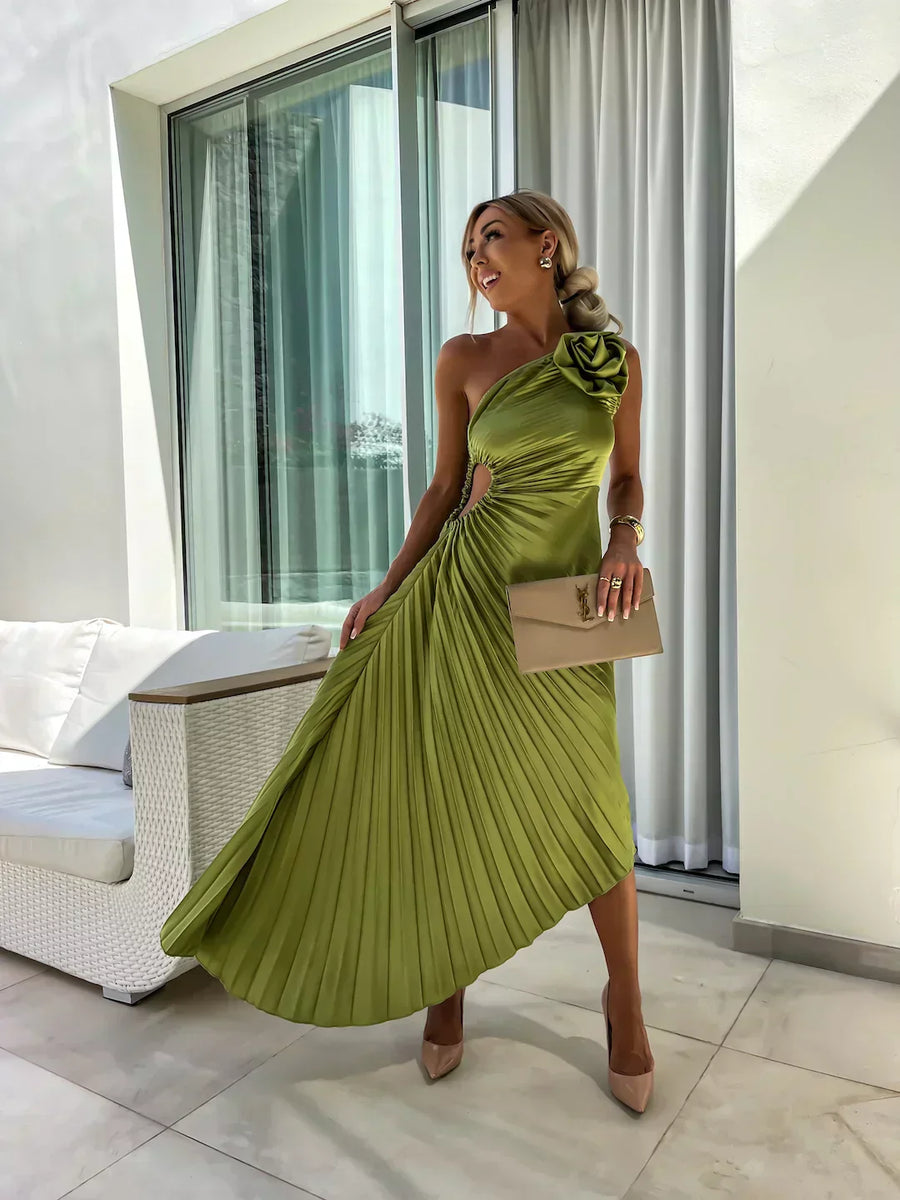 Lizbeth Romantic Floral One-Shoulder Occasion Dress