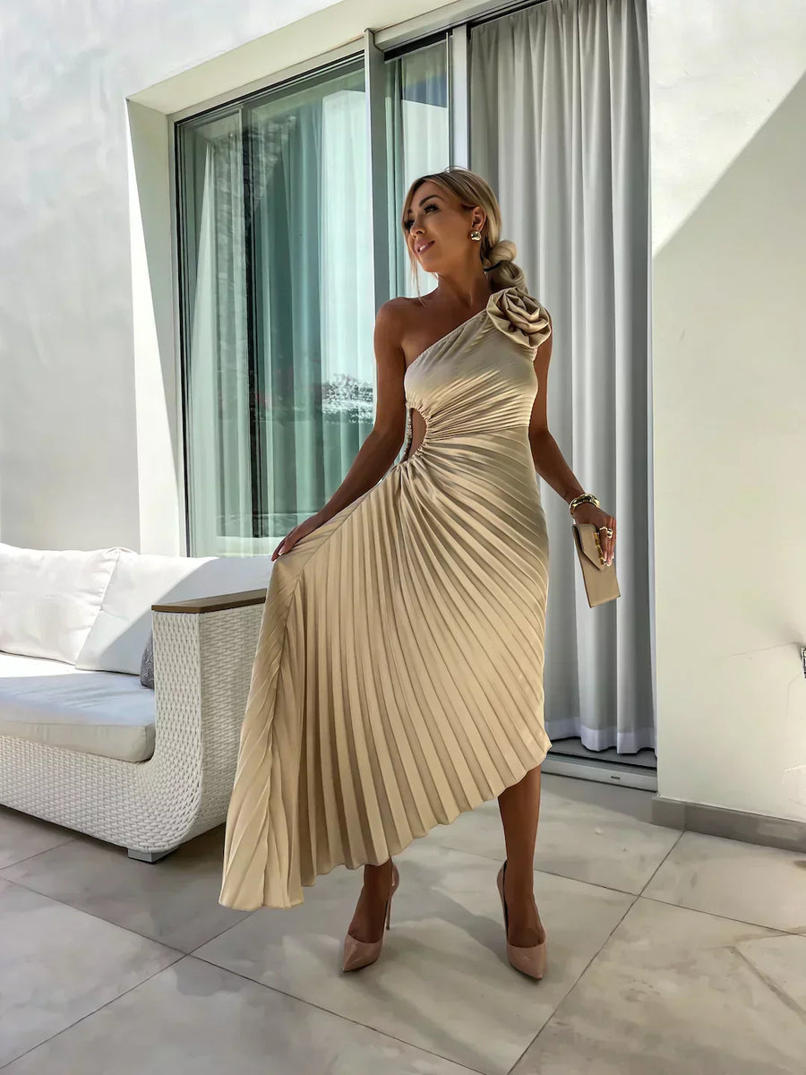 Lizbeth Romantic Floral One-Shoulder Occasion Dress