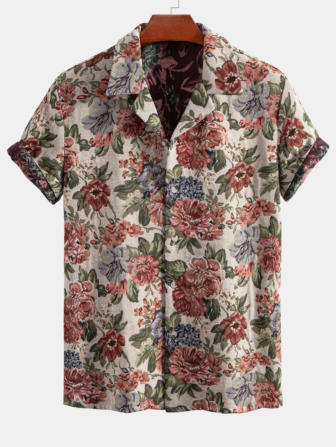 Florales Jacquard-Cuban-Hemd und Shorts