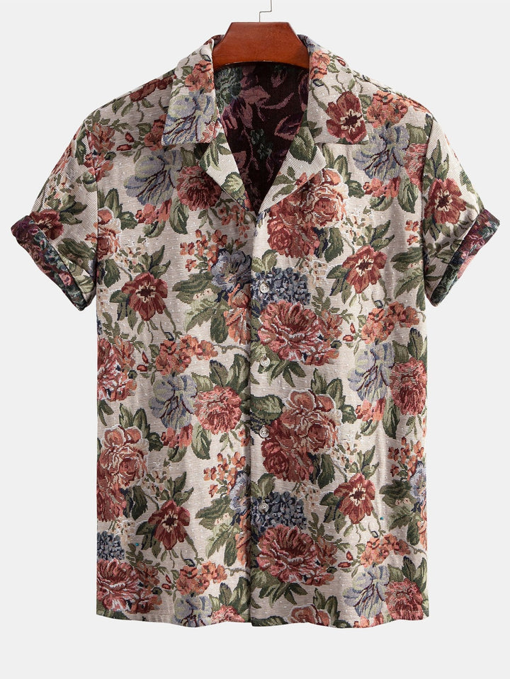 Florales Jacquard-Cuban-Hemd und Shorts