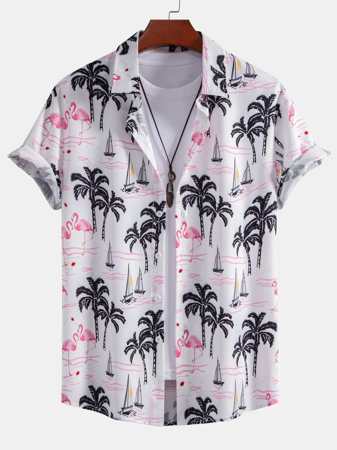 Hemd mit Palmen- und Flamingo-Print & Badehose mit Knopfleiste