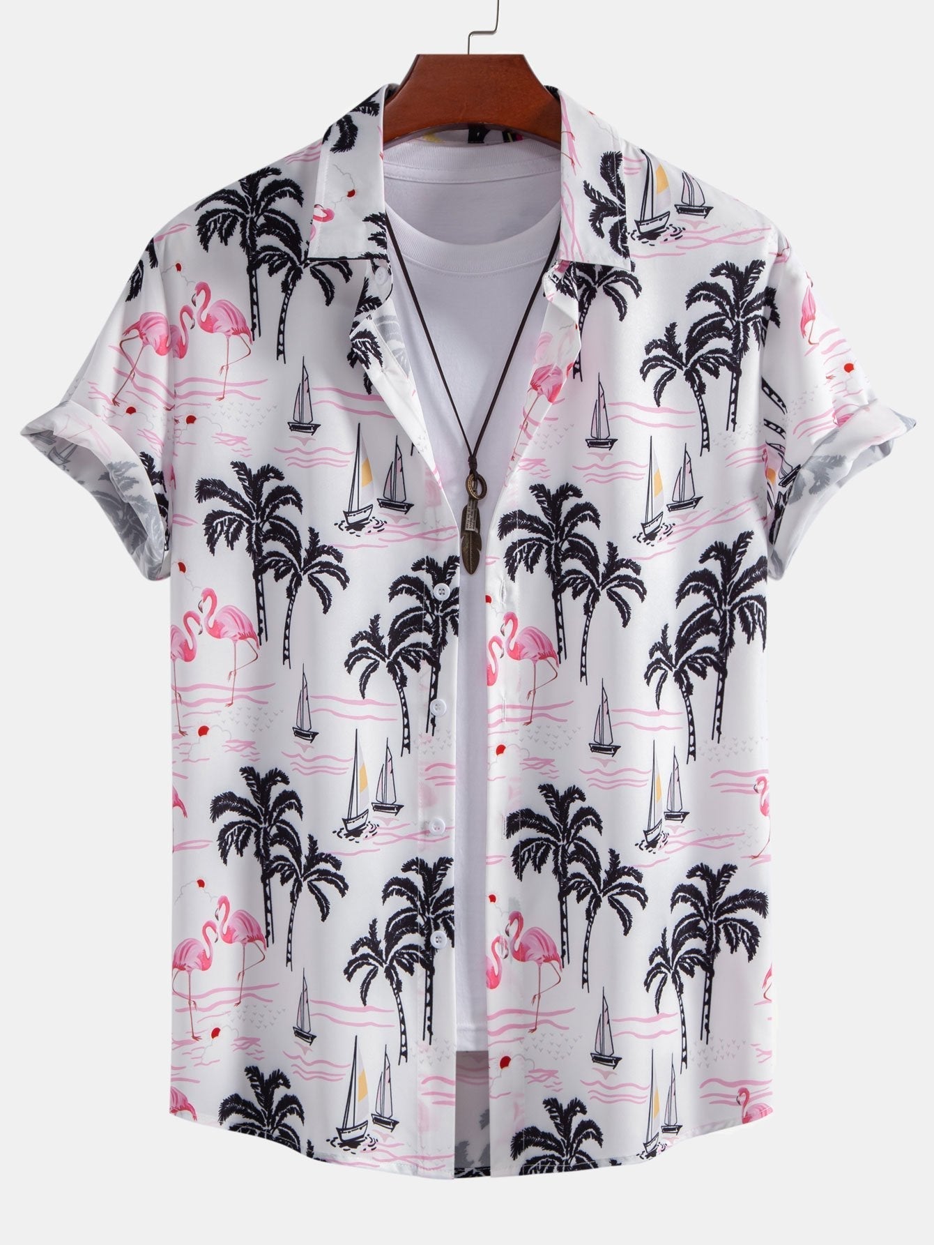 Hemd mit Palmen- und Flamingo-Print & Badehose mit Knopfleiste