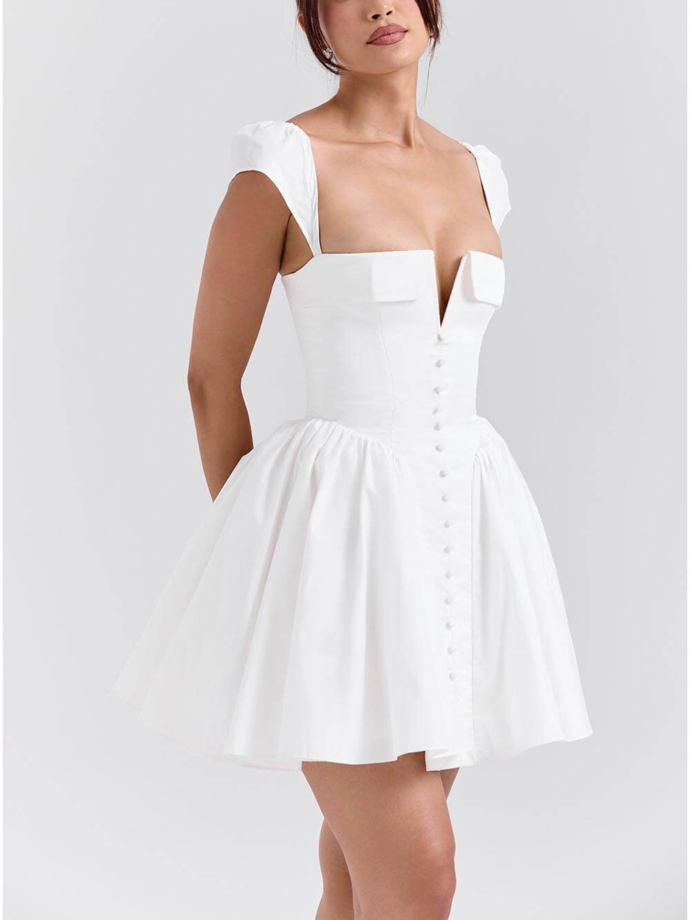 Exquisites Mini-Kleid mit V-Ausschnitt, plissierter Taille