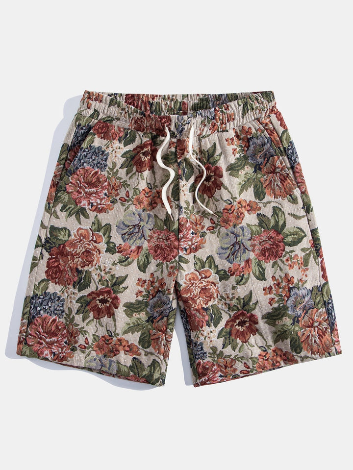 Florales Jacquard-Cuban-Hemd und Shorts